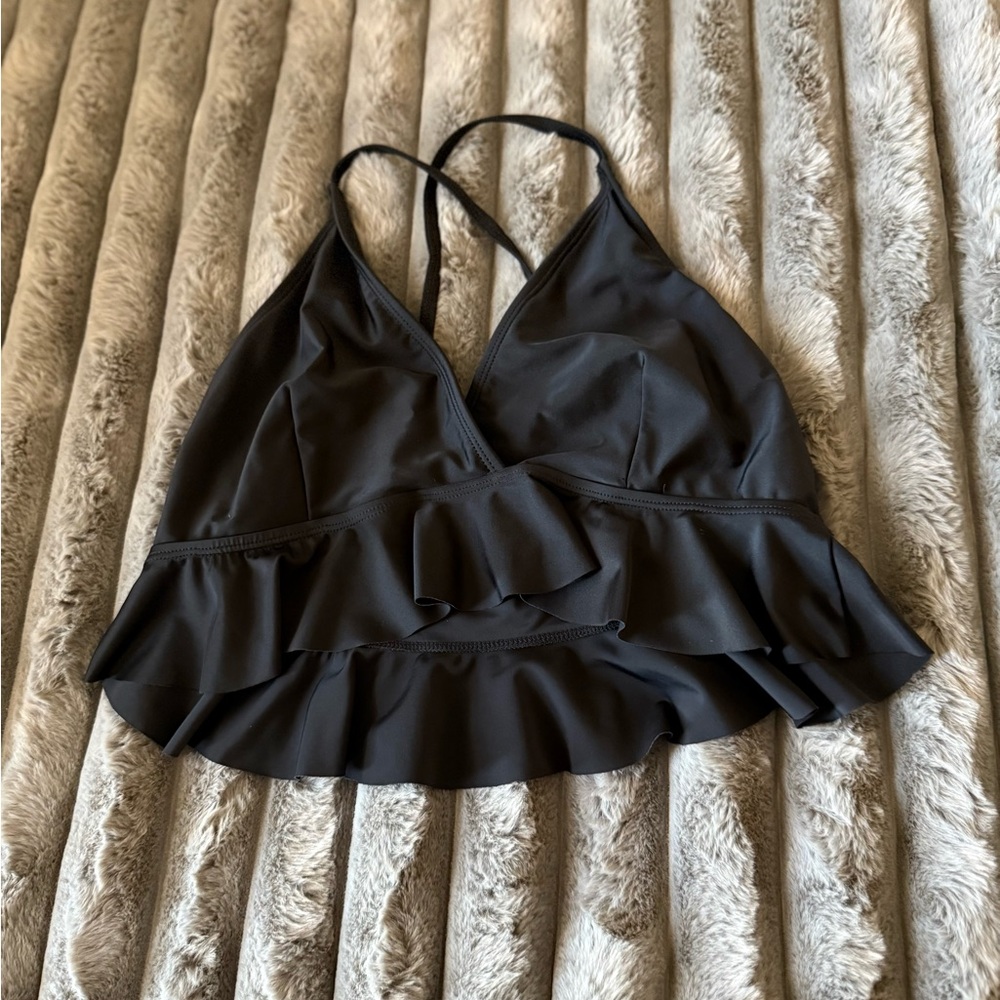 Black Ruffled Crop Top - Picture 1 of 9